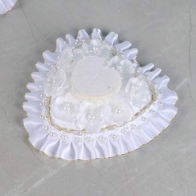 Wedding Heart Shaped Ring Pillow Western Style Elegant Pearl Decorated Bridal Ring Bearer Box For Marriage Ceremonies