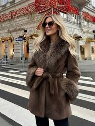 2025 Vinter Ny fuskpälskrage Fuskpälskappa, Retro Lös Långärmad Damjacka med Fuskpäls