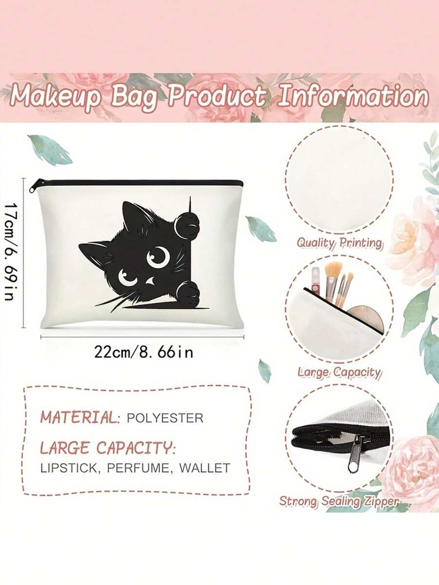 1 Túi đựng đồ trang điểm hình mèo đen dễ thương một mặt - Dùng làm hộp đựng mỹ phẩm và đồ vệ sinh cá nhân cho nữ. Thiết kế cổ điển màu be và đen, có chữ tùy chỉnh. - Nhiều màu - Xem 1