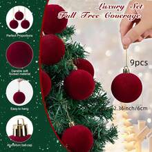 1/9 bucăți ornamente mari de Crăciun din catifea, bile, 3,94'', ornamente vintage neutre de Crăciun, agățate, decorațiuni de brad flocate pentru petrecere de sărbători, decor de Crăciun pentru casă, decorațiuni de Crăciun, decor de cameră, iarnă