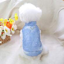 1pc Pet Clothes Cat Clothing Autumn/Winter Warm Soft Skin-Friendly Outdoor Windproof Cold-Resistant Ice Blue Diamond Quilted Cotton Jacket - Multicolor - View 11
