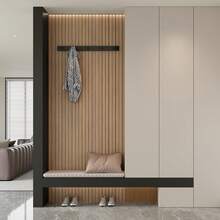 Wood Grain Slat 3D Wall Panel, 15.75"X118" Peel And Stick PVC Wall Sticker For Ceiling, Thickened Moisture Resistant Removable Wallpaper Bedroom Bathroom RV Basement (Light Yellow/Grey, Cover 13Sq.Ft) - 1卷 - 查看 7