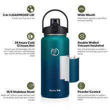 1PC  Insulated Water Bottle With 2-In-1 Chug/Straw Lid, 40oz Double Walled Vacuum Stainless Steel Water Jug - Xanh nhạt xanh đậm - Xem 7