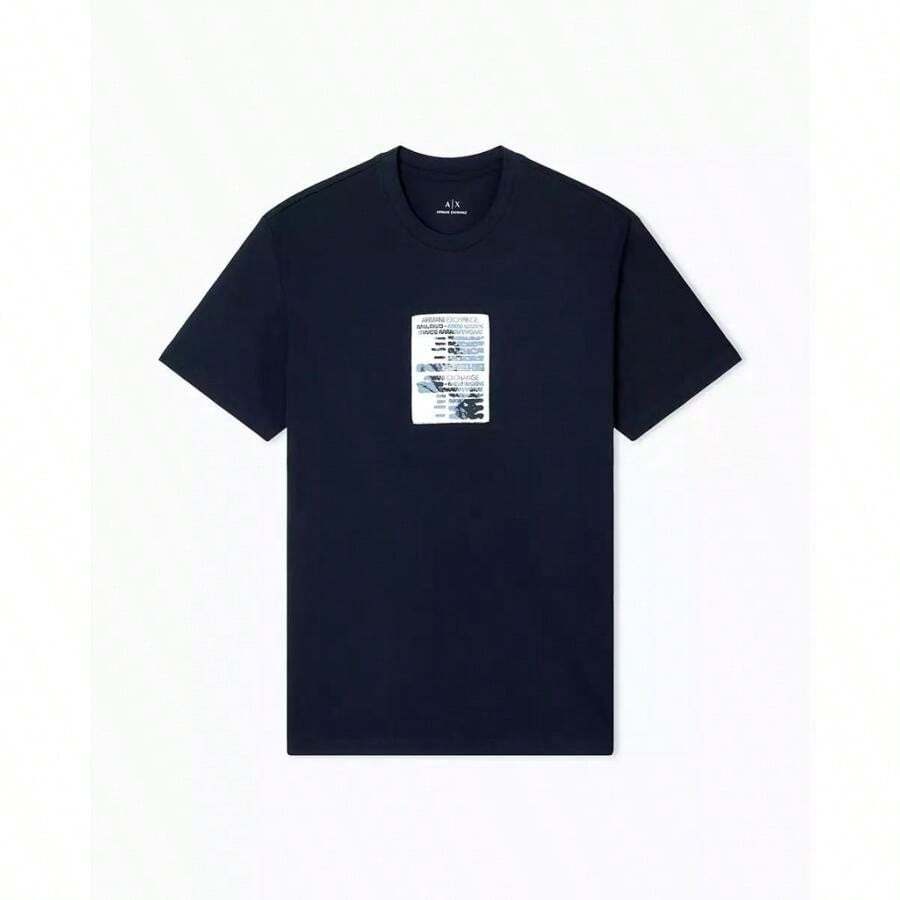 Armani Exchange Men's Heavy Jersey Center Chest Grid Box T-Shirt | - DEEP NAVY - View 1