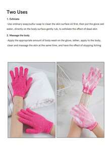 2pcs Exfoliating Glove ,Dead Skin Bath Exfoliating Gloves For Shower Spa Massage Body Scrub Shower Medium Exfoliate Glove For Dead Skin Bath Exfoliating Gloves For Shower Spa Massage Body Scrub - Shower Gloves Exfoliating For Women & Men Wash Gloves Dual Texture Bath Gloves For Shower Body Scrub Exfoliating Mitt Dead Skin Remover Exfoliator Mitten Natural Body Washcloth Body Cleaning Tool Rose Red - Hot Pink - 查看 2
