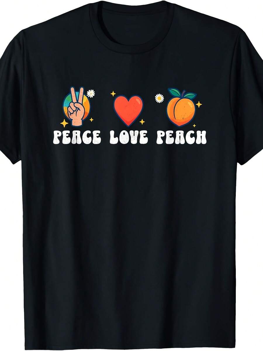 Peace Love Peach Southern Fruit FunnyRetro Summer T-Shirt - 款式18 - 查看 1