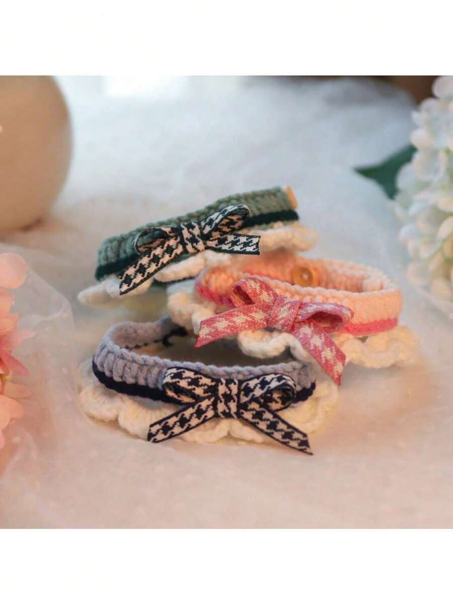 Cute Pet Bib With Crochet Lace And Charming Bow, Suitable For Daily Use And Holiday Occasions - Multicolor - View 1