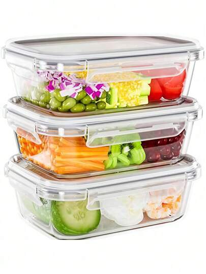 Recipient sigilat din sticlă de 1050 ml pentru depozitarea alimentelor, cu capac, potrivit pentru pregătirea meselor, prânz, recipient din sticlă, cuptor cu microunde, cuptor, frigider și mașină de spălat vase, stivuibil, etanș, închidere rapidă îmbunătățită, transparent pentru depozitarea alimentelor, salatei, fructelor, bento-urilor etc.