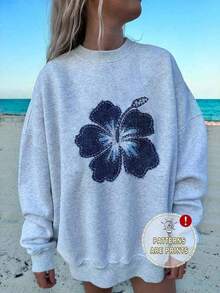 Long Sleeve Tops WomenCasual Minimalist Printed Cute Funny Fluffy Kitten & Letter Graphic Loose Crew Neck Long Sleeve Hoodie Sweatshirt For Women, Suitable For Spring Break, Y2K Style Autumn And WinterLoose And Comfortabletops Clothes - Màu Xám nhạt - Xem 12