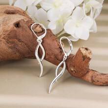 1 Pair 925 Sterling Silver Pendant Earrings, Hypoallergenic, Double-Line Twisted Pendant Earrings, Fashion Statement Elegant Lightweight French Hook Lever Back Earrings