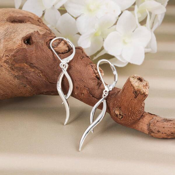 1 Pair 925 Sterling Silver Pendant Earrings, Hypoallergenic, Double-Line Twisted Pendant Earrings, Fashion Statement Elegant Lightweight French Hook Lever Back Earrings