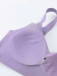 Sujetador de apoyo suave para mujer, de unicolor, cómodo, minimalista, sin cables, ropa interior sin caída - Morado - Ver 4