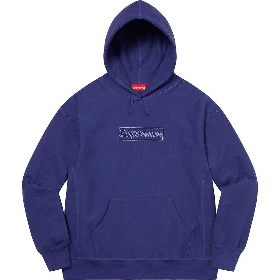 Supreme X K Chalk Logo Hooded Sweatshirt SS21 (SS21SW39) Men Cotton Winter Autumn Sport Outwear Pullover Long Sleeve Tops Warm Soft Sweatshirts - 藏蓝色 - 查看 1