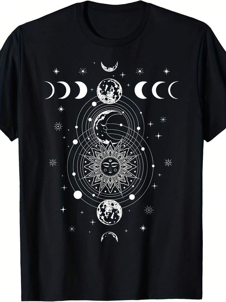 Celestial Moon Phase Sun Crystals Stars Vintage Astrology T-Shirt - 款式4 - 查看 1