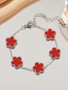 1pc Stainless Steel Clover Flower Bracelet For Women, Versatile & Elegant Daily Fashion Accessory - Five-leaf Clover Steel Bracelet - View 8
