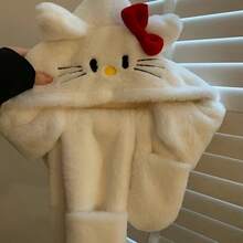 Sanrio Saneio ha autorizado el conjunto de 3 piezas de Guantes KT, Gorro y Bufanda Hello Kitty, que incluye un gorro esponjoso, un cuello cálido de invierno y guantes cálidos de invierno, un conjunto de bufanda de invierno de 3 en 1 para mujer. Artículo cálido y lindo con un gorro conectado. Regalo perfecto de Halloween para amigos y mejores amigas, regalo de Navidad, Año Nuevo y cumpleaños.