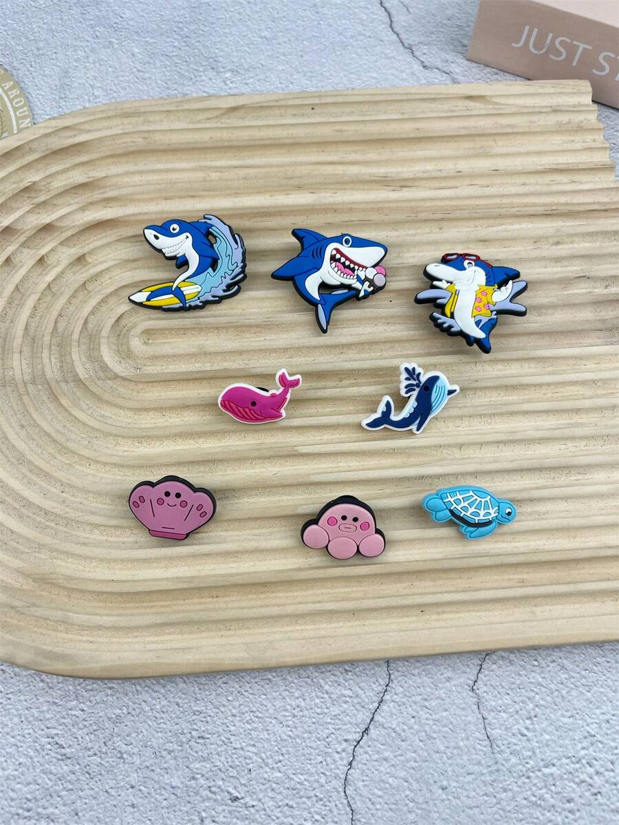 8pcs/Set Cute Ocean Theme Whale, Turtle, Shell Cartoon Pattern Accessories For Sandals, Bracelets, Slippers, Phone Decoration, Suitable For Couples, Birthday, Holiday Gifts
