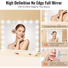 Vanity Mirror With Lights,15 Dimmable Bulbs &3 Color Lighting Modes, Makeup Mirror W/Detachable 5X Magnification,USB Port,Smart Touch Control,Desktop Wall-Mount(22.8x18.1 In, White)