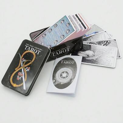 THE WILD UNKNOWN TAROT - Baraja de Tarot en caja de hierro de alta gama con tecnología de estampado en caliente, acompañada de un manual de instrucciones en papel, juego místico de adivinación y predicción del futuro, cartón resistente, ideal para uso en interiores, exteriores y viajes, cartas de adivinación