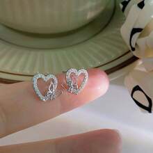 Chic S925 Sterling Silvery Heart & Butterfly Stud Earrings With Sparkling Zirconia - Hypoallergenic, Perfect Gift For Her