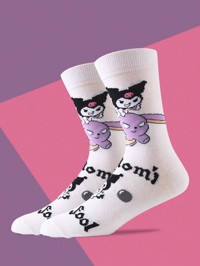 Sanrio 1 Pair High-Quality Kuromi Cartoon Mid-Calf Socks, Fun & Cute, Comfortable Socks Suitable For All Seasons, Great For Easter/Birthday/Thanksgiving/Halloween/Christmas/Carnival/Valentine's Day/Party Gifts