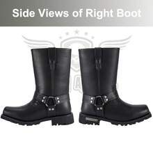 Women's 8in Harness Motorcycle Boots For Riding, Square Toe Biker Boots, Waterproof Black PU Leather Mid Calf Footwear - 黑色 - 查看 8
