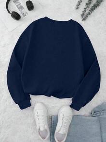 加州熊图案宽松休闲圆领长袖女式卫衣