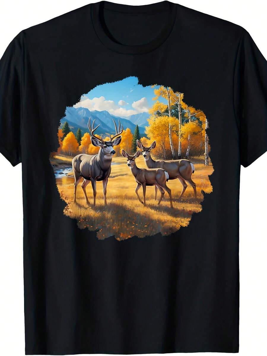 Rocky Mountain Mule Deer In Autumn Landscape T-Shirt - Style 15 - View 1