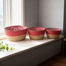 3PCS Straw Pot, Minmalist Soiid Coior Plant Container For Home