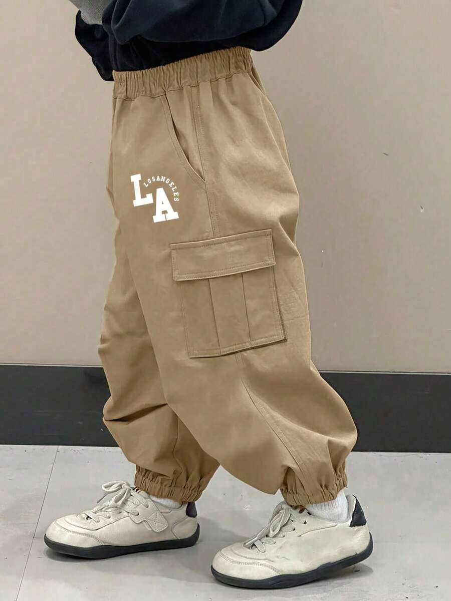 1 件装年轻男孩休闲宽松哈伦裤，美式嘻哈风格