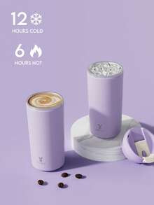 12盎司双层不锈钢旅行咖啡杯带密封盖 - 隔热真空咖啡杯，便携式车载杯，为学生、办公室、户外活动和返校提供冷热饮品保温 - 紫色 - 查看 3