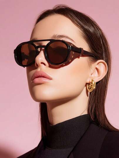 1pc Steampunk-Inspired Eyewear Set, Men's/Women's Metal Frame With Decorative Gears, Perfect For Cosplay, Streetwear, Bookstore Aesthetics - Black​​/Red​​