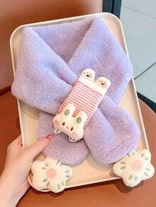 1条女孩可爱毛绒兔子卡通围巾 - 加厚保暖动物围巾，柔软蓬松的颈部保暖套，适合秋冬季户外活动，儿童上学围巾，朋友礼物