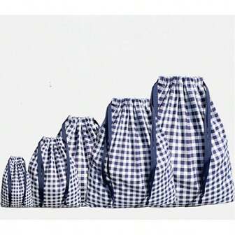 Washed Plaid Fabric Travel Storage Bag, Waterproof Drawstring Storage Bag, Portable Multi-Function Clothing And Shoes Separation Bag, Business Trip Luggage Storage Bag, Casual Style, Hand Wash - No Printed Design