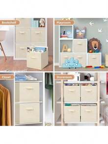 12.2"X12.2"X12.2" 6-Pack Foldable Storage Bins Collapsible Closet & Toy Organization Boxes Space Saving Fabric Cubes For Shelves Beige - 米色 - 查看 3