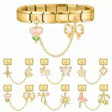 1 pieza Accesorio de joyería modular de acero inoxidable con diseño de mariposa y flor para pulsera/tobillera DIY de moda - Multicolor - Ver 3