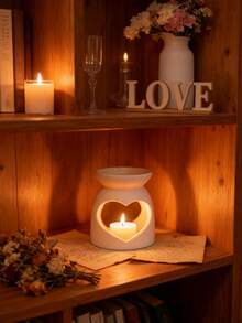 1/2pc Elegant White Ceramic Heart-Shaped Tealight Candle Holder - Aromatherapy Burner And Wax Melter, Suitable For Home, Party Decor, Office Or Valentine's Day Decor - Perfect Housewarming/Valentine's Gift (Candles Not Included) - Durable Ceramic Material, Desktop Decor, Cozy Ambiance Design - Multicolor - View 8