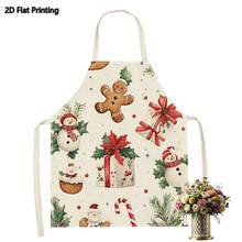 1PC 2D Flat Printed Snowman Gingerbread Christmas Holiday Style Apron For Home Cooking, Kitchen Wear, And Cooking Enthusiasts