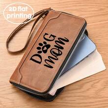 1 Stück Herren Business Geldbörse - Kunstleder mit Handgelenksriemen Muster - Hundemutter Motiv mit liebevollem Pfoten-Herz, Reißverschluss-Münzfach, mehrere Kartenfächer für den professionellen Gebrauch, Farbe braun schwarz Q52