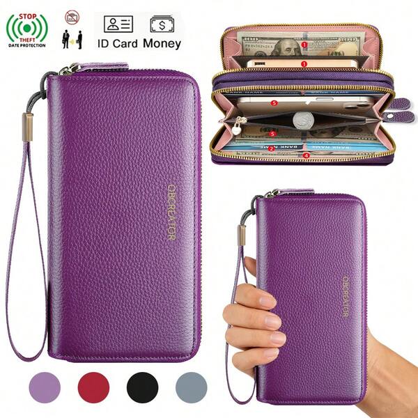 OBCREATOR Vintage Style Large Capacity Wallet - Double Zipper Multiple Card Slots Coin Purse And ID Holder Zipper Wallet Halloween Gifts Christmas Gifts Valentine's Day Gifts For Women Money Wallet Purse Wallet