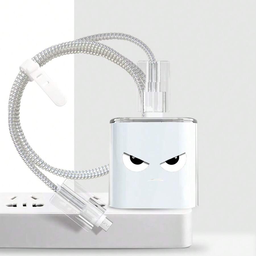 苹果 20W 充电器头和数据线保护套，透明愤怒设计 - 無色 - 查看 1