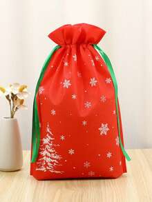 圣诞节 1/2/10 件无纺布束口袋，圣诞夜零食和礼品包装袋，圣诞老人设计，纹理材质，光滑丝带，可爱的礼品袋设计，温暖的整体风格 - 彩色 - 查看 4
