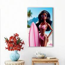 Framed Tropical Wall Art | Summer Poster | Girly Wall Art | Beach Girl | Tropical Poster |  | Retro Doll Poster | Vacation Wall Art  For New Year, Halloween, Thanksgiving Day, Christmas, For Room Decor, Room Painting, Living Room Painting, Halloween Decor, Bathroom Decor, Home Decor, Wall Decor, Bedroom Decor. - Đóng khung - Xem 3