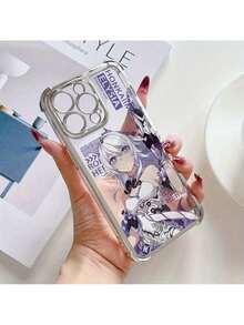 Custodia premium per telefono in stile anime di lusso con guerriero dagli occhi blu e capelli bianchi, compatibile con 16, 16e, 15, 14, 13, 12 Mini, 11 Pro Max, X, XR, XS Max, 8, 7, E Plus, con cornice elettroplaccata e retro trasparente anti-caduta