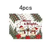 1 set/1 pièce/4 pièces/6 pièces Dessous de plat motif bonhomme de neige et baies de houx, dessous de plat rectangulaires en polyester lavables en machine, protège-table, dessous de plat isolants, décorations de table de restaurant, fournitures de fête, décorations de Noël pouvant tous être offerts en cadeau