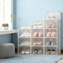 6/12pcs Shoe Boxes, Transparent With Lid, Space Saving Storage Box - Free Combination, Foldable Stackable Shoe Rack, Stackable Transparent Plastic Box For Closet, Shoe Store Display And Corridor, Office, Sports Shoes - 黑色 - 查看 2