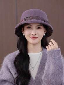 1pc Women's Solid Color Bucket Hat With Bowknot, Tie-Dye Bowknot Ribbon Decor, Rolled Edge Design, Soft Fabric, Windproof And Warm, Versatile For Daily Wear, Morning Exercise, Gathering With Friends, Holiday Outings, Elderly Outfit, Practical And Warm Accessory For Autumn/Winter