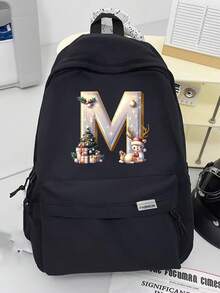 New Christmas Theme Letter Print Backpack, Unisex Shoulder Bag, Outdoor Sports Bag, Large Capacity Travel Hiking Backpack, Canvas Casual Laptop Notebook Bag Christmas Bags