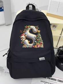 New Christmas Theme Letter Print Backpack, Unisex Shoulder Bag, Outdoor Sports Bag, Large Capacity Travel Hiking Backpack, Canvas Casual Laptop Notebook Bag Christmas Bags