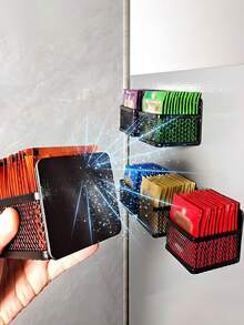 1pc Magnetic Tea Bag Organizer,Black Metal Tea Storage Box,Wall-Mounted Space Saving Tea Organizers And Storage For Refrigerator, Kitchen Shelf And Counter. - Black - View 4